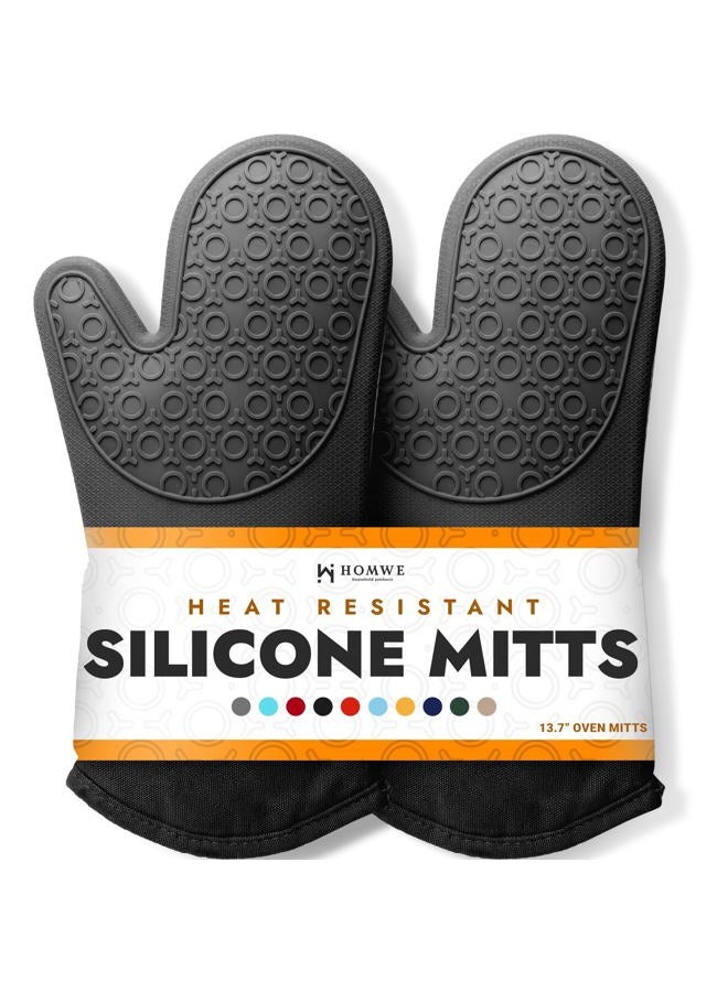 HOMWE Extra Long Professional Silicone Oven Mitt, Oven Mitts with Quilted Liner, Heat Resistant Pot Holders, Flexible Oven Gloves, 1 Pair (Black, 13.7 inch) - Image 1